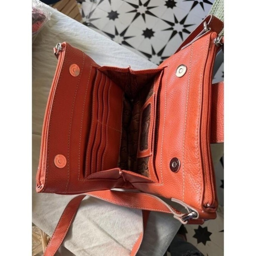 Tignanello Y2K Orange Crossbody Bag Genuine Leather Metal Hardware - Picture 9 of 11